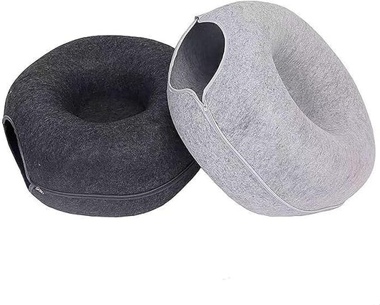 iCAGY Large Cat Tunnel Bed Toys for Indoor Cats (Light Grey and Dark Grey, 24", Qty 2)