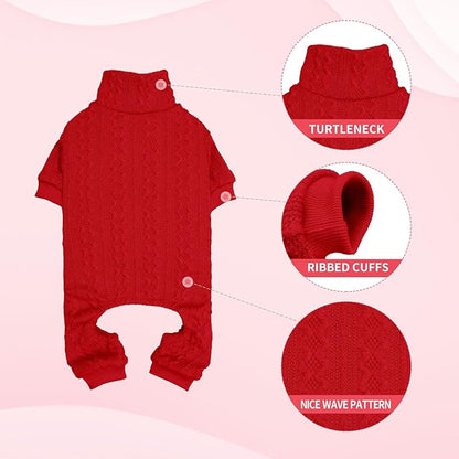 Dog Sweater Turtleneck Knitted Pet Clothes Solid Color Puppy Sweater Warm Dog Sweaters for Small Dogs(Red&S)