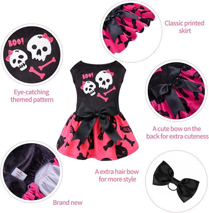 CuteBone Halloween Skulls Dog Dress Velvet for Small Dogs Girl Puppy Dresses Pink Dog Clothes CVA02S-D