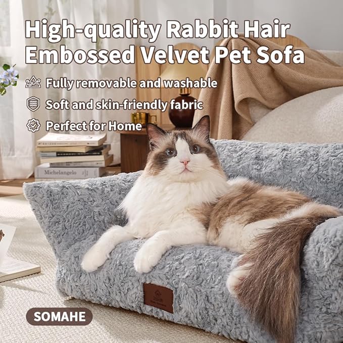 Cat Couch Beds Cat Bed for Indoor Cats Washable Dog Beds for Small Dogs & Cats with Removable Cover Fluffy Sofa with Non-Slip Bottom (18.0" L X 24.0" W X 10.0" Th) Coffee