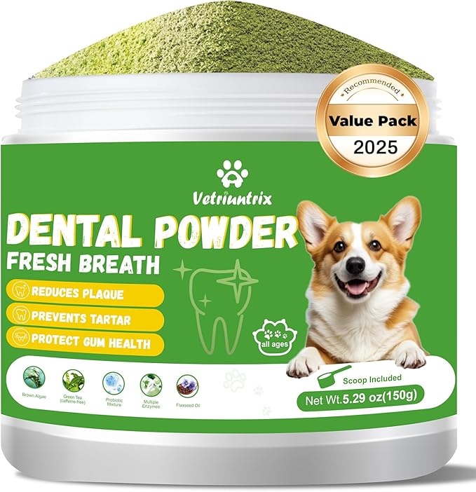 Dog Teeth Cleaning Powder, Dog Dental Powder for Teeth Cleaning and Dog Breath Fresh for Dogs with Probiotic & Tartar Remover, Plaque Off Dog Tooth Cleaning 150g