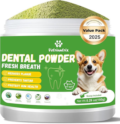 Dog Teeth Cleaning Powder, Dog Dental Powder for Teeth Cleaning and Dog Breath Fresh for Dogs with Probiotic & Tartar Remover, Plaque Off Dog Tooth Cleaning 150g