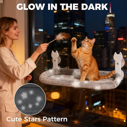 Homimp Cat Window Perch,Cordless Cat Window Hammock for Wall with 4 Strong Suction Cups,Solid Metal Frame and Two Replaceable Covers,Foldable Cats Bed for Large Cats and Kittens,Indoor Pet Seat,Grey M