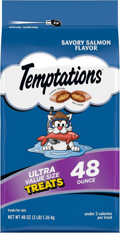 Temptations Classic Crunchy and Soft Cat Treats, Savory Salmon Flavor, 48 oz. Bag
