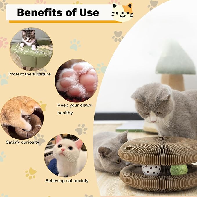 Magic Organ Cat Scratching Board Adventure Toy with Bell and Catnip Balls Foldable and Changeable Shape Accordion Toy Ultimate Interactive Mental & Physical Exercise Cat Toys for Indoor Cats