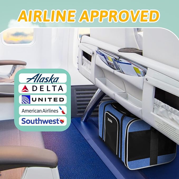 Petskd Pet Carrier 17x11x9.5 Alaska Airline Approved,Pet Travel Carrier Bag for Small Cats and Dogs, Soft Dog Carrier for 1-10 LBS Pets,Dog Cat Carrier with Safety Lock Zipper(Blue)