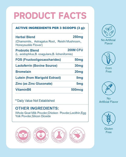 Dog Tear Stain Supplement - Tear Stain Remover for Dogs, Eye Vision & Immune Support, Lutein,Chamomile, Vitamin, Probiotic,100g, Chicken Flavor, Tear Stain Supplement for White Dog