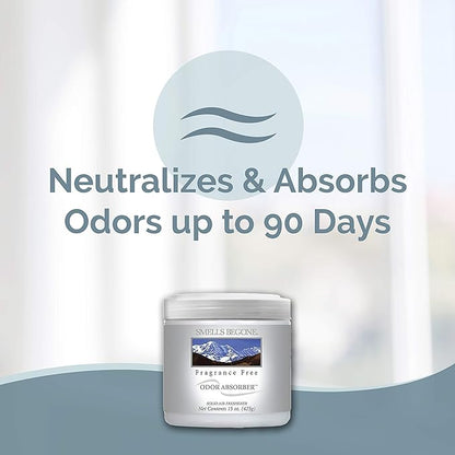 SMELLS BEGONE Air Freshener Odor Absorber Gel - 15 oz, Pack of 2 - Absorbs and Eliminates Odor in Pet Areas, Bathrooms, Cars, & Boats - Made with Essential Oils - Fragrance Free