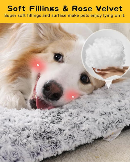 Washable XXL Dog Bed Crate Pad - Soft Kennel Pad Crate Mat for Extra Large Dogs - Anti-Slip Comfy Pet Bed, 48" x 30", Gray