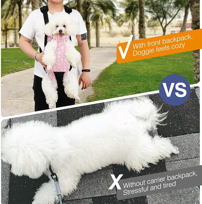 Pawaboo Pet Carrier Backpack, Adjustable Pet Front Cat Dog Carrier Backpack Travel Bag, Legs Out, Easy-Fit for Traveling Hiking Camping for Small Medium Dogs, Medium Size, Black + Pink Daisy