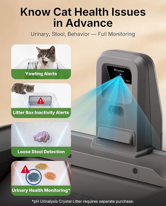 PETKIT Open-Top & AI Camera Self Cleaning Cat Litter Box, Urinary Health Monitor Automatic Cat Litter Box, Smart Robot with 2-Way Raking/5G WiFi/Safety Sensors/Odor Control for Multiple Cats (Grey)