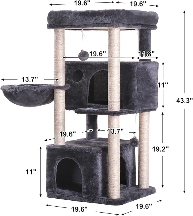 Hey-brother Cat Tree,Multi-Level Cat Condo for Large Cat Tower Furniture with Sisal-Covered Scratching Posts, 2 Plush Condos, Big Plush Perches MPJ011G