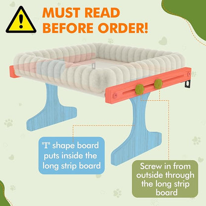 Cat Perch for Window XiaZ Cats Hammock Indoor Cat Bed for Window Adjustable Wooden Frame W/Soft Warm Plush-Lined Cushion Perfect for Bird Watching Sunbathing Space-Saving Easy Install Single Layer