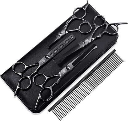 Dog Grooming Scissors Kit with Safety Round Tips, GLADOG Professional 6 in 1 Grooming Scissors for Dogs, Sharp and Heavy-duty Dog Grooming Shears for Dogs Cats