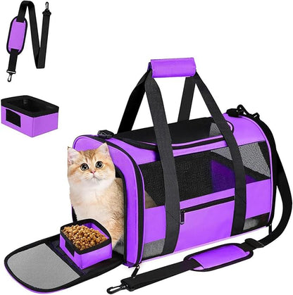 Airline Approved Cat Carrier Dog Carriers for Small Dogs Under 15 Lbs, Collapsible Soft Sided Travel Carriers for Puppy Kitten, Purple