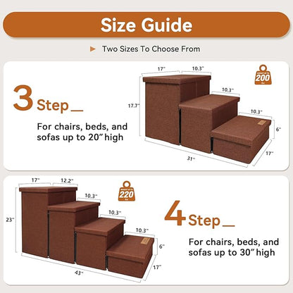 Dog Stairs with Storage 23" H, 4-Step Wider Dog Steps for High Beds Window, Folding Sturdy Pet Stairs Gift for Small/Medium/Large Old Dogs Cats, Ramp for Climbing Car Up to 200 lbs, Brown