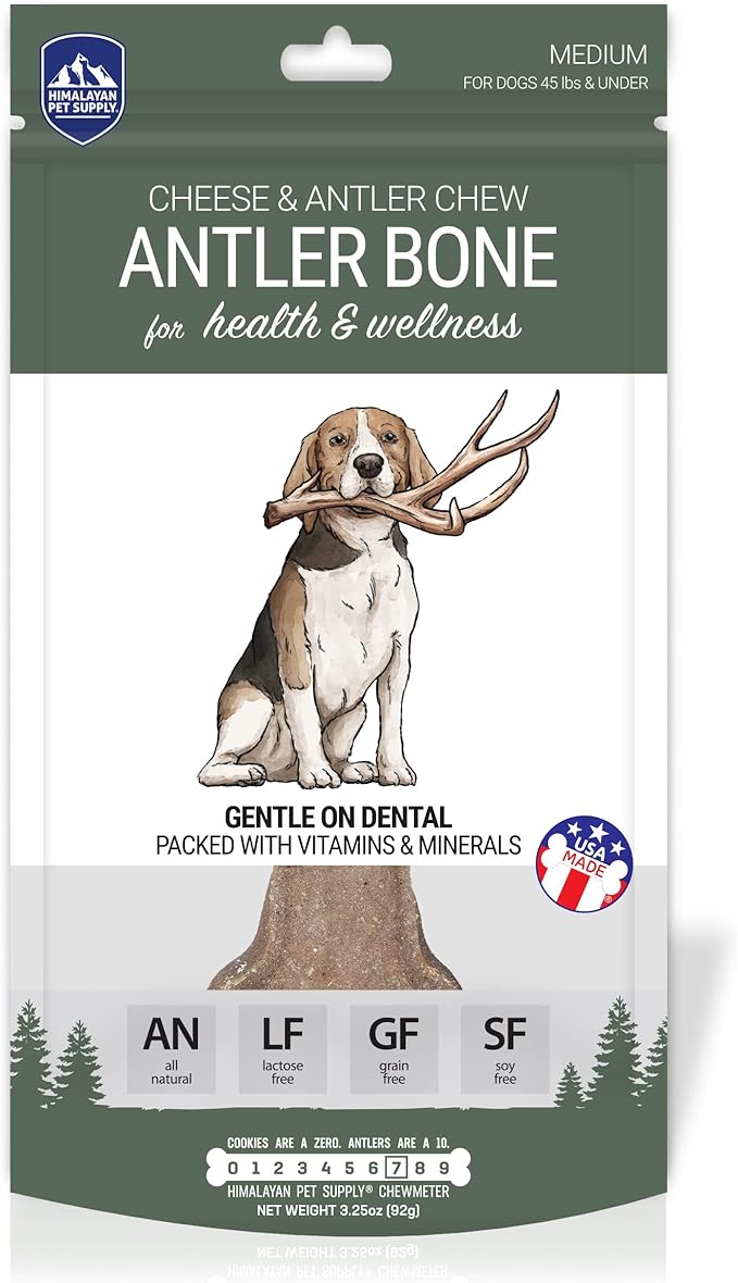 Antler and Himalayan Cheese Dog Chew | Long Lasting, Stain Free, Protein Rich, Low Odor | 100% Natural, Healthy & Safe | No Lactose, Gluten Or Grains | Antler Bone | for Dogs 45 Lbs & Smaller
