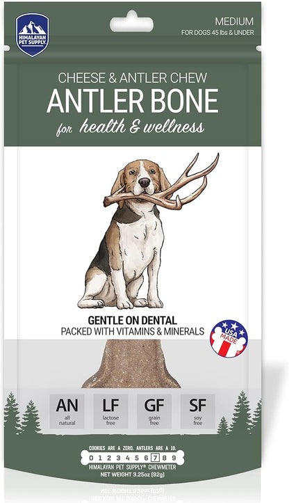 Antler and Himalayan Cheese Dog Chew | Long Lasting, Stain Free, Protein Rich, Low Odor | 100% Natural, Healthy & Safe | No Lactose, Gluten Or Grains | Antler Bone | for Dogs 45 Lbs & Smaller