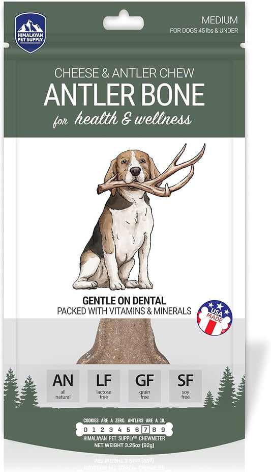 Antler and Himalayan Cheese Dog Chew | Long Lasting, Stain Free, Protein Rich, Low Odor | 100% Natural, Healthy & Safe | No Lactose, Gluten Or Grains | Antler Bone | for Dogs 45 Lbs & Smaller