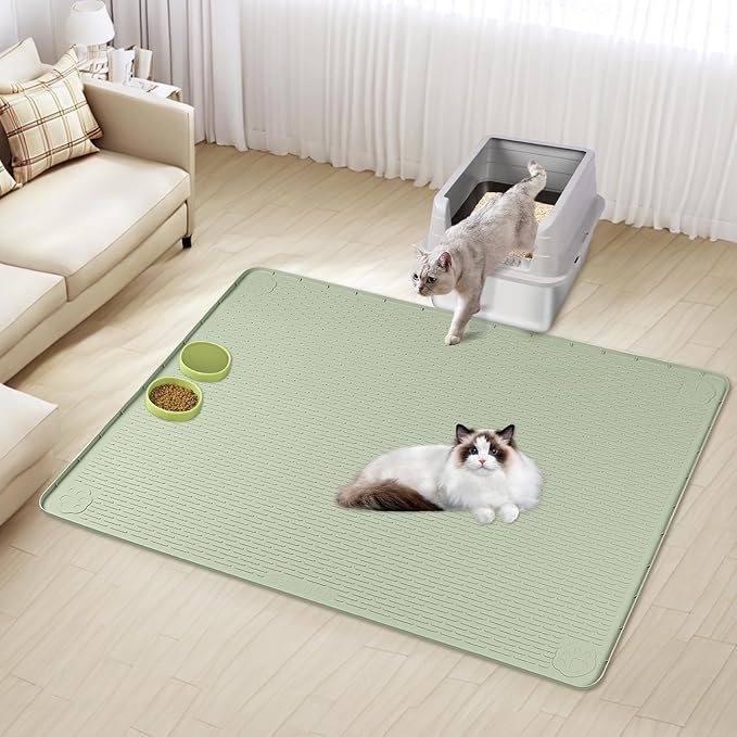 Cat Litter Mat, XL Extra Large 40" x 40" Silicone Mat Litter Trapping Mat for Scatter Control, Soft on Kitty Paws, Easy to Clean (Green)