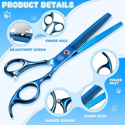 Professional Dog Grooming Scissors Set, 7 Inch/8 Inch Pet Grooming Scissors Chunkers Shears for Dog, Curved Dog Grooming Scissors, Thinning Shears for Dog with Grooming Comb