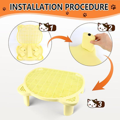 Adjustable Cat Ramp Litter Box Step Double Layer with Filter Function, Elevated Litter Box Ramp for Senior Cats Easy Cleaning Cat Litter Tray for Floor Indoor (Yellow)