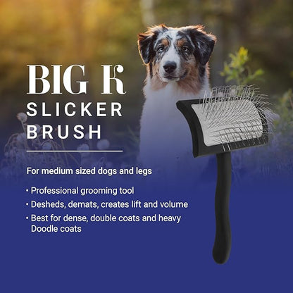Chris Christensen Big K Dog Slicker Brush for Dogs (Goldendoodles, Labradoodles, Poodles), Groom Like a Professional, Fluff Detangle Style, Saves Time Energy, Black, Medium