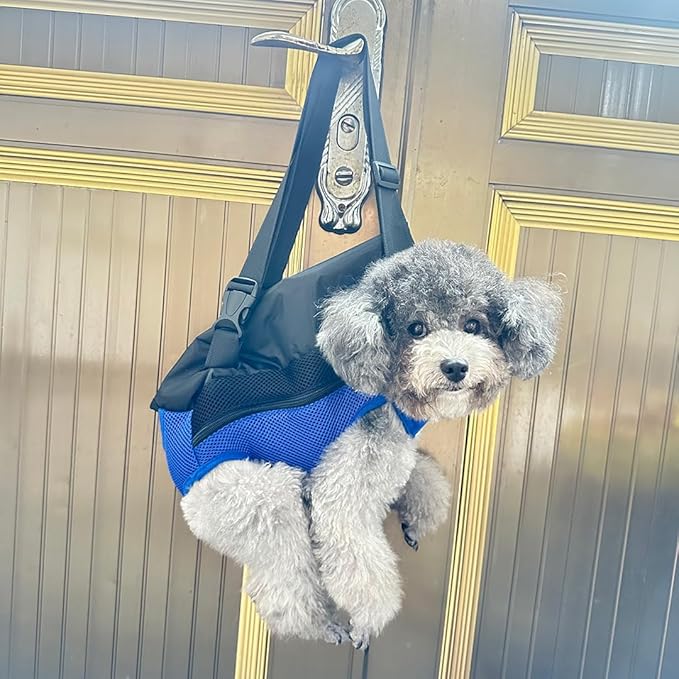 Pet Dog Carrier Backpack, Portable Breathable Mesh Chest Carrier, Polyester Woven Double Shoulder Pet Bag for Outdoor Adventures (SkyBlue, Small)