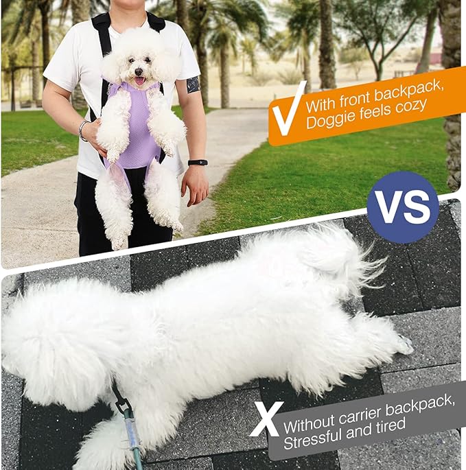 Pawaboo Pet Carrier Backpack, Adjustable Pet Front Cat Dog Carrier Backpack Travel Bag, Legs Out, Easy-Fit for Traveling Hiking Camping for Small Medium Dogs, Medium Size, Purple