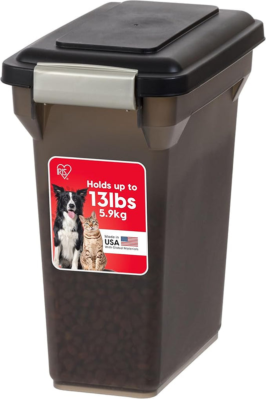 IRIS USA WeatherPro Airtight Dog Food Storage Container, Up to 13 lbs, For Dog Cat Bird and Other Pet Food Storage Bin, Pet Supplies, Keep Fresh, Easy Access, BPA Free, Smoke