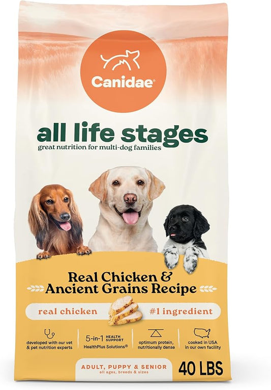 Canidae All Life Stages Real Chicken & Ancient Grains Recipe – High Protein Premium Dry Dog Food for All Ages, Breeds, and Sizes– 40 lbs.