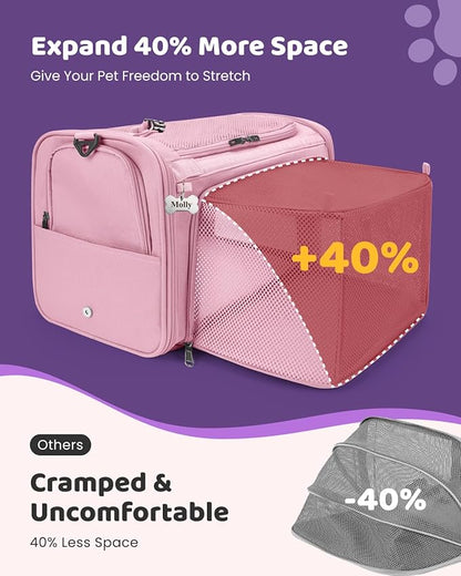 MIDOG Cat Carrier Soft, TSA Approved Airline Travel Carrier for Cats and Small Dogs, Under Seat Pet Bag with Expandable Space & Escape-Proof Zippers (Lavender)