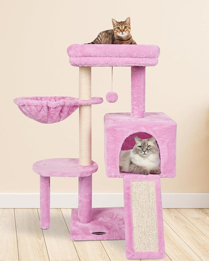 FISH&NAP Cute Cat Tree Kitten Cat Tower for Indoor Cat Condo Sisal Scratching Posts with Jump Platform Cat Furniture Activity Center Play House Pink