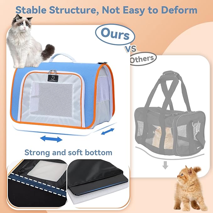 A4Pet Pet Carrier Airline Approved, Suitable for Cats, Puppies Under 18 lbs, Easy On The Go, Easy to Stow, Soft-Sided Pet Travel Carrier, 17" L x 11" W x 11" H, Blue & Orange