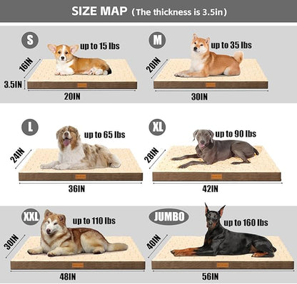 Patas Lague Orthopedic Dog Bed Medium Size Dog 30''X20'', Waterproof Soft Warm Comfortable Egg Crate Foam Medium Pet Beds Mat with Removable Washable Cover and Nonskid Bottom, Brown