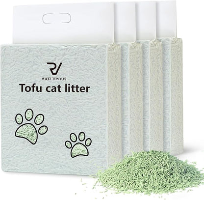 Tofu Cat Litter - Strong Clumping, Ultra Absorbent, Odor Control, Flushable, Low Tracking, Low Dust Tofu Litter Pellets 4 Packs/24LB (Green Tea)