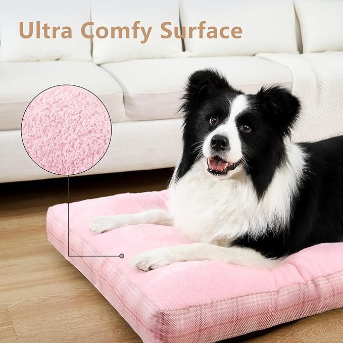 MIHIKK Washable XL Dog Bed for Extra Large Dogs with Anti-Slip Bottom, Premium Foam Pet Pad for Crate for Large Medium Small Sized Puppies, 41" x 27" Pink