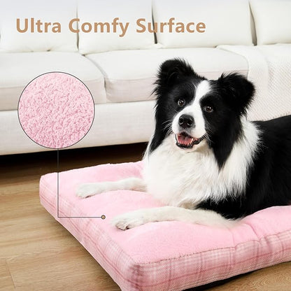 MIHIKK Washable XL Dog Bed for Extra Large Dogs with Anti-Slip Bottom, Premium Foam Pet Pad for Crate for Large Medium Small Sized Puppies, 41" x 27" Pink