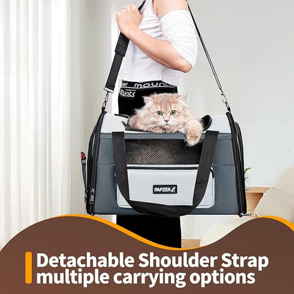 Collapsible Small Pet Carrier for Cat 15 lbs with Fashion Pocket, Lightweight Sturdy Travel Carry Bag Little Puppy Dog, Breathable Stylish Kitten Soft Cage Kennel, 17.7x11.0x11.8 Inch Grey