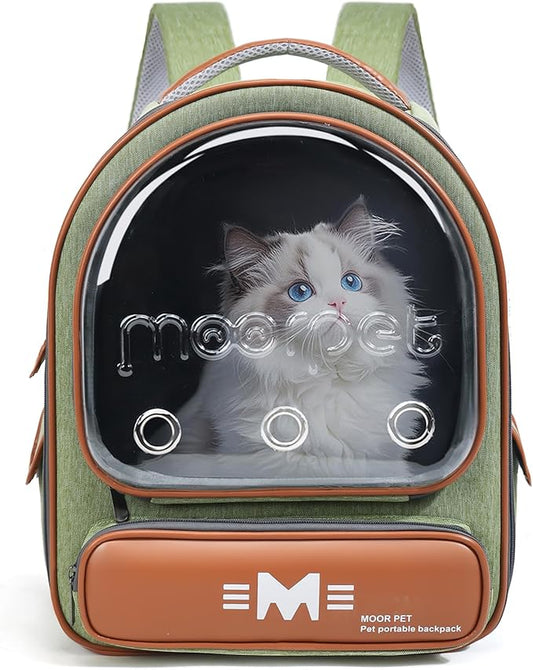 Cat Bubble Backpack Carrier, Clear Pet Bag for Cats and Small Dogs up to 20 Lbs, Great for Outdoor Hiking Camping (Green Orange)