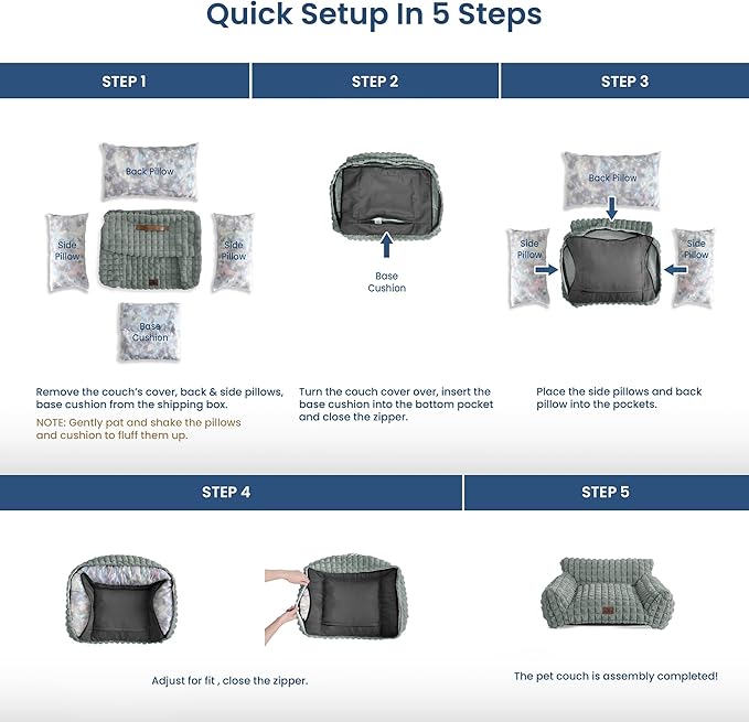 Cute Small & Medium Dog Couch Bed – Supportive & Fluffy Pet Sofa with Faux Rabbit Fur Washable Cover in 3D Diamond Pattern, 36" Grey