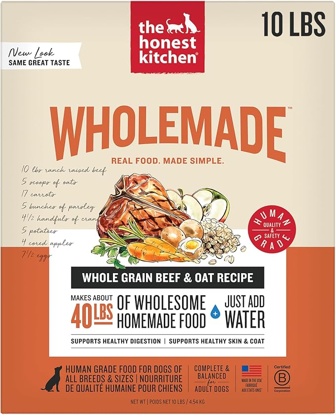 The Honest Kitchen Human Grade Wholemade™ Dehydrated Whole Grain Dog Food - Complete & Balanced Meal or Topper - Beef & Oat 10 lb Box