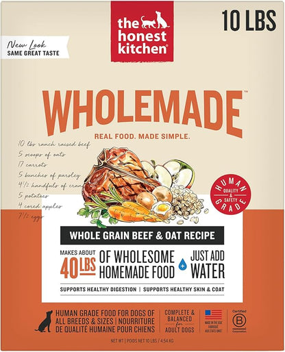 The Honest Kitchen Human Grade Wholemade™ Dehydrated Whole Grain Dog Food - Complete & Balanced Meal or Topper - Beef & Oat 10 lb Box