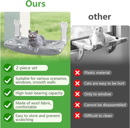 2 Pack Cat Window Perch, Glow in The Dark Foldable Cat Window Hammock with Sunken Design, Removable Soft Cover, Breathable Cordless Window Bed for Cats Inside Holds up to 40lbs (Grey, 2 Pack)