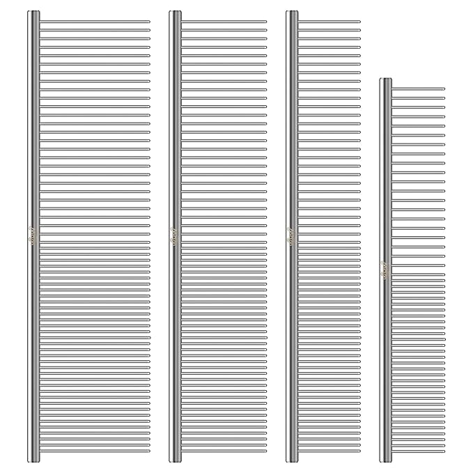 WRW Stainless Steel Dog Combs [4 Pcs], Groom Like a Professional, Coarse Pet Butter Comb for Dog ＆ Cat, Rounded Corners Prevent Friction and Breakage, 4 Sizes of Steel Teeth Fit Most Pet Fur