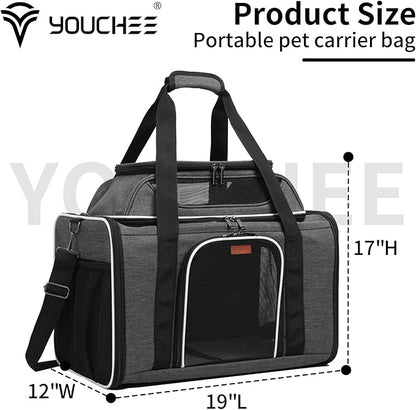 19" L x 12" W x 17" H Inches Cat, Dog Carrier for Pets Up to 25 Ibs, Washable，Soft Sided，Collapsible Travel Puppy Carrier. (Grey)