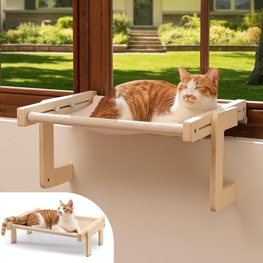 FUKUMARU Cat Window Perch, Transformable Cat Hammock for Windowsill and Floor, Cats Window Bed for Large Cats and Kittens, Reinforced Wood and Metal Frame, Easy to Adjust & Assemble Pet Pech Beds