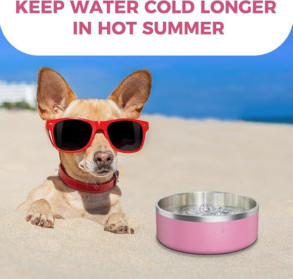 LIHONG Stainless Steel Dog Bowls for Small Medium Sized Dogs Non Slip,Insulated Dog Bowl,Pet Bowl for Food and Water,Rustproof(40oz,Pink)