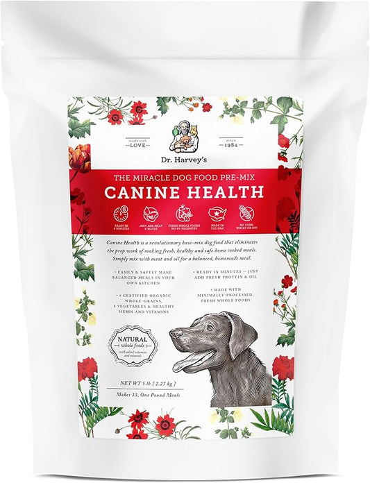 Dr. Harvey's Canine Health Miracle Dog Food, Human Grade Dehydrated Base Mix for Dogs with 9 Vegetables and 6 Organic Whole Grains (5 Pounds)