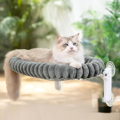 Sunhoo Cat Window Perch Bed Foldable Kitty Windowsill Hammock Shelf Seat Large Cats Suction Cup Indoor Kitten Window Sill Lounger with Soft Plush Cushion Machine Washable 21.26 * 11.8in (Grey，M)